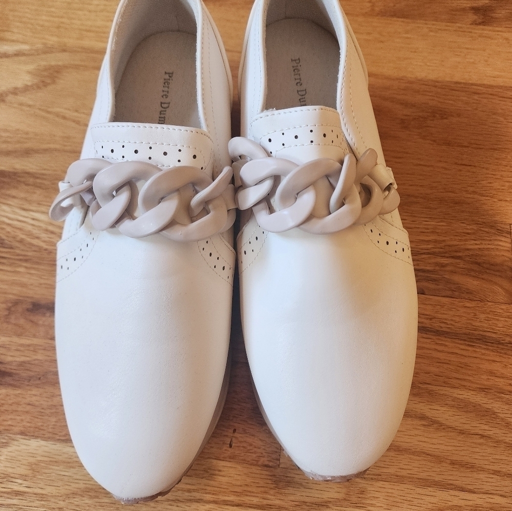 Pierre Dumas platform casual sneakers cream chunky chain vegan leather size 8.5 - Picture 3 of 4